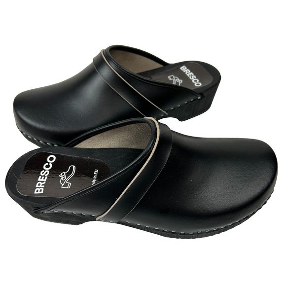 Bresco Richmond  Black Leather Wooden Clogs NEW Size EU 42, US W 11.5, M 9 - Picture 10 of 13